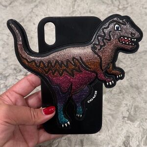 Coach IPhone X/XS case with The Rexy Mascot in Black Solicone